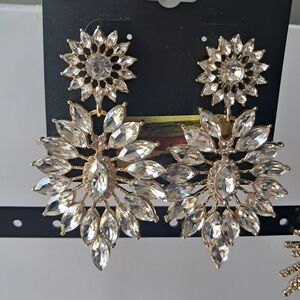 Gold-Tone Clear Crystal Statement Drop Earrings - NEW